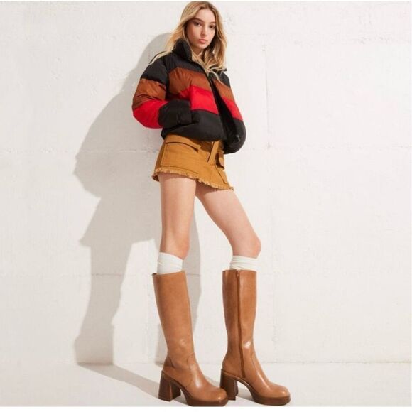 Steve Madden Fanatik Women’s Tan Leather Chunky Stacked Block Heel Below the Kne - Picture 1 of 14